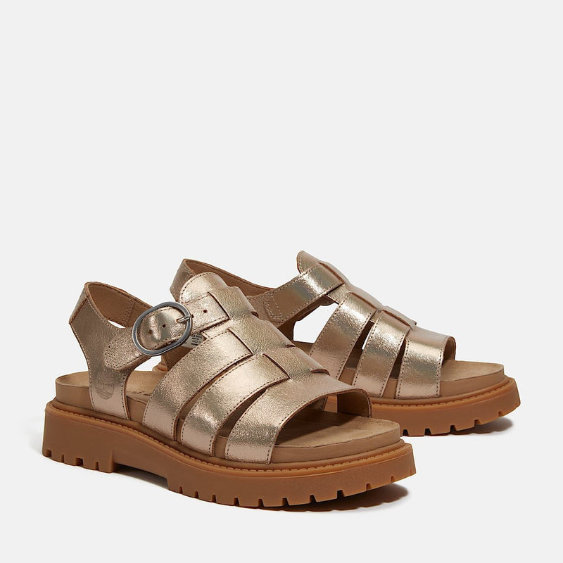 Timberland Clairemont Way Fisherman Leather Women's Gold Metal Sandals