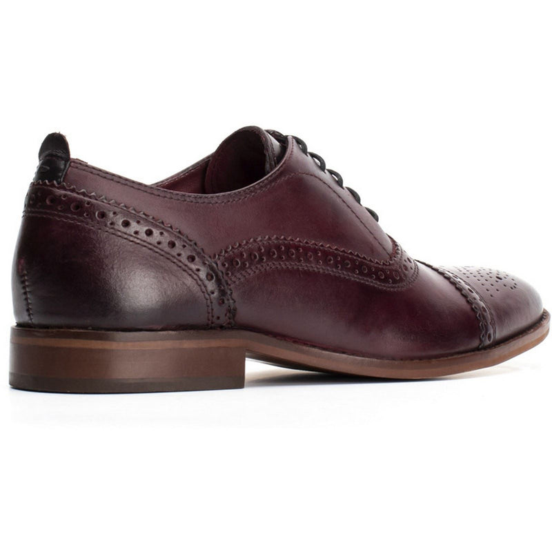 Base London Men's Cast Washed Brogue Shoe in Dark Red