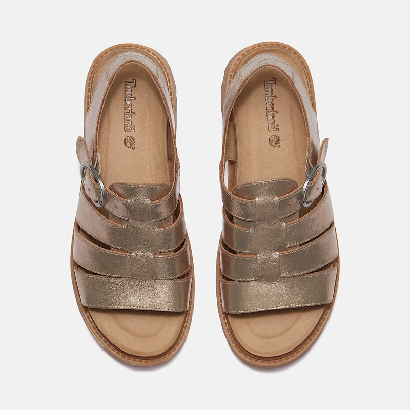 Timberland Clairemont Way Fisherman Leather Women's Gold Metal Sandals
