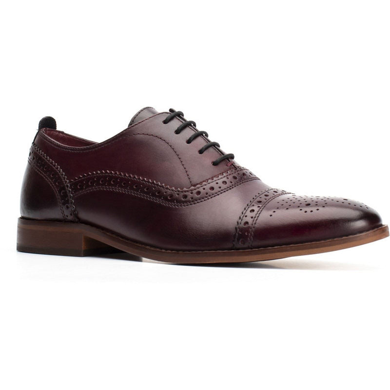 Base London Men's Cast Washed Brogue Shoe in Dark Red